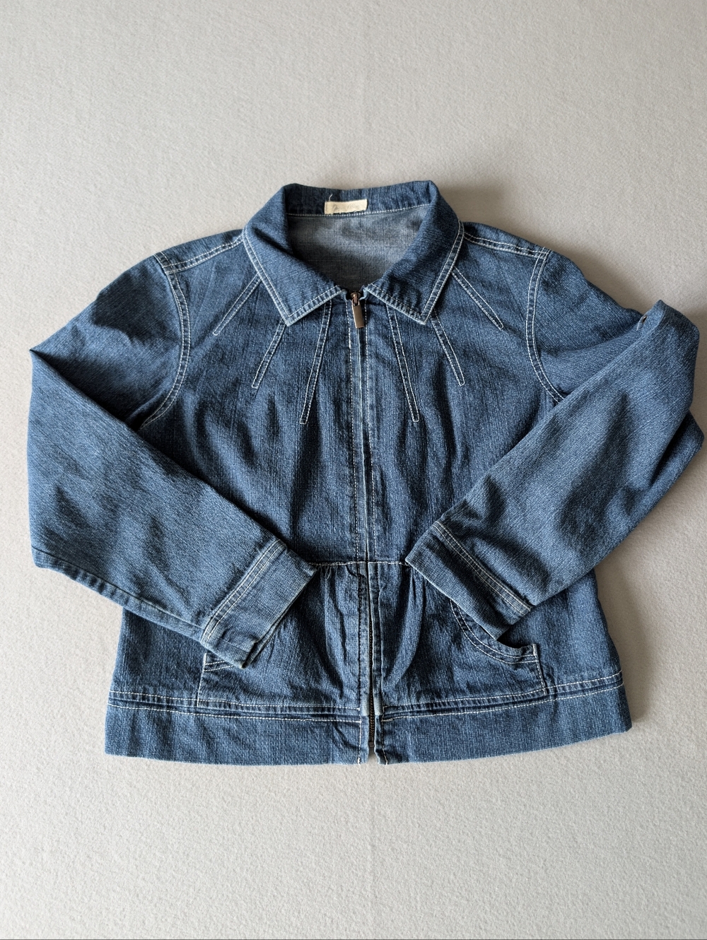 Vintage 90s Zip Up Denim Jacket Peplum Feminine Lightweight Textured Sz M image 9